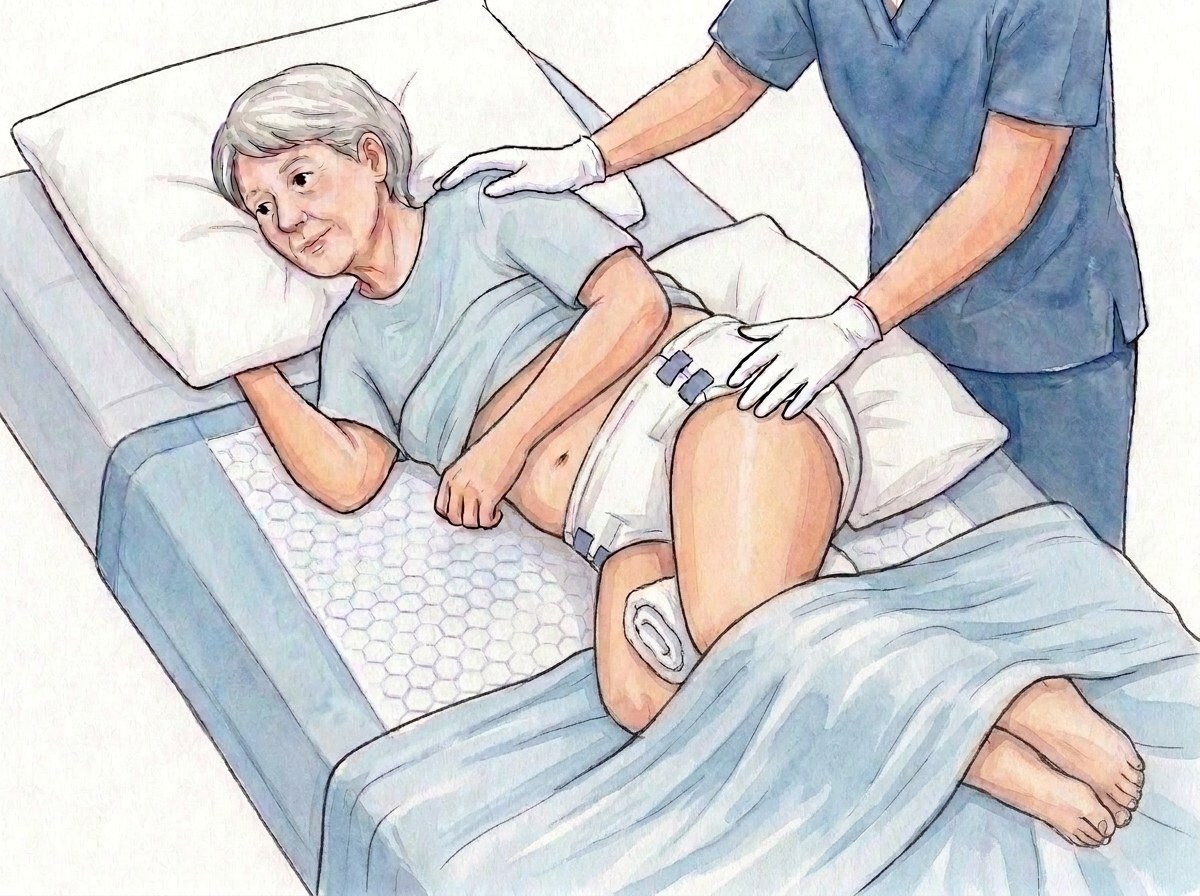 3. Opgerolde handdoek tussen de knieën, kussen achter de rug