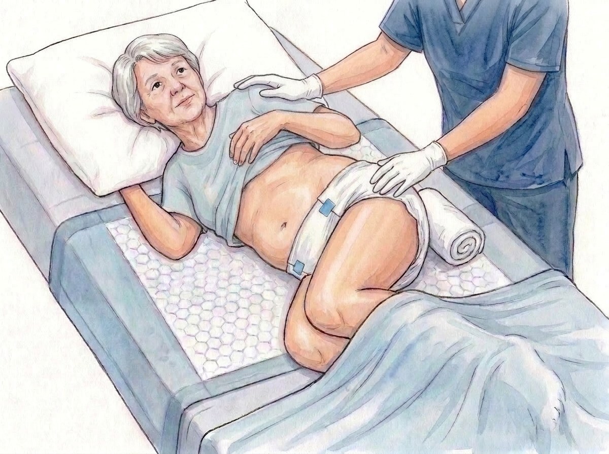 7. Draai de persoon voorzichtig op de rug, over de opgerolde helft