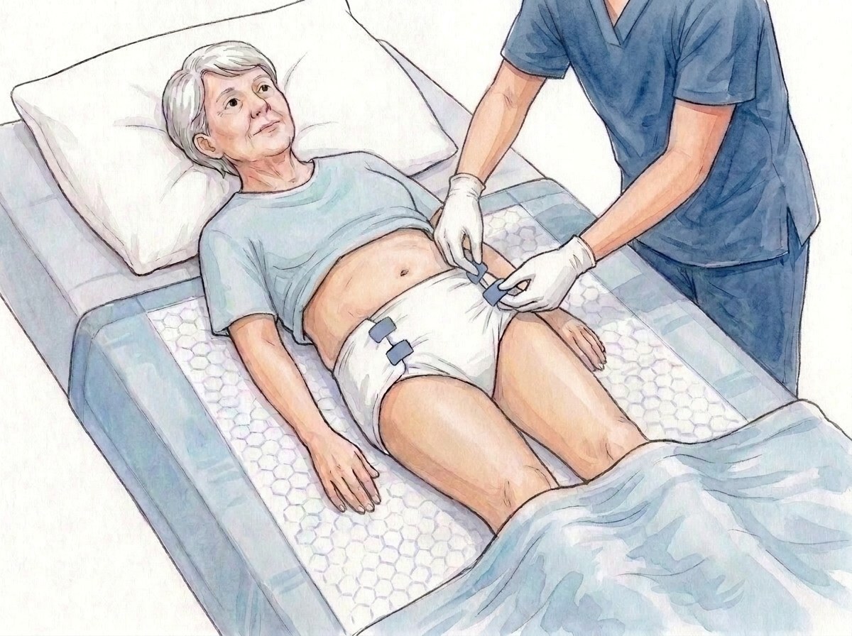 10. Bevestig de vier plakstrips één voor één, van achteren naar voren, ter hoogte van de buik